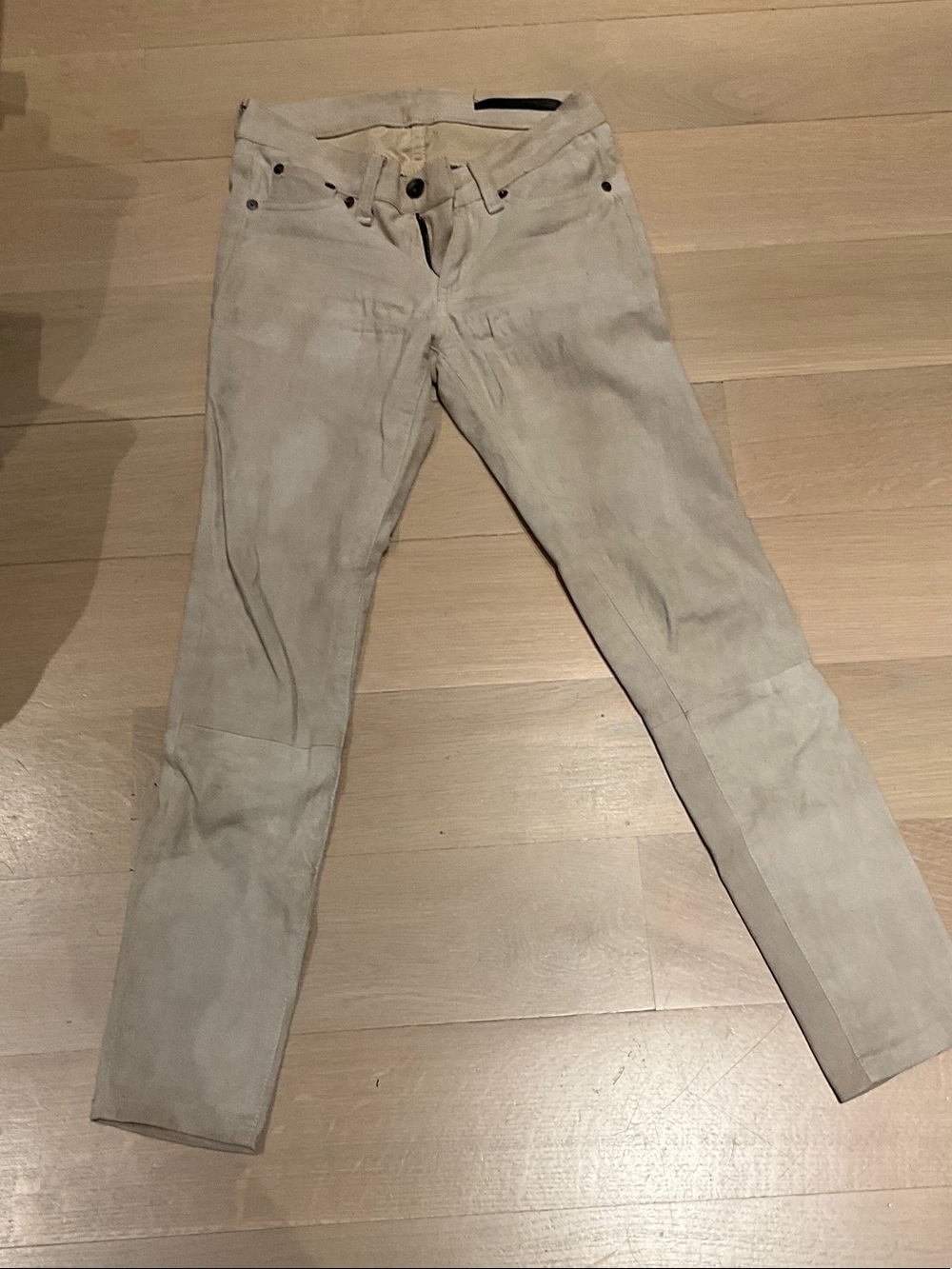 rag & bone Women's Skinny Suede leather Jeans in Light Beige